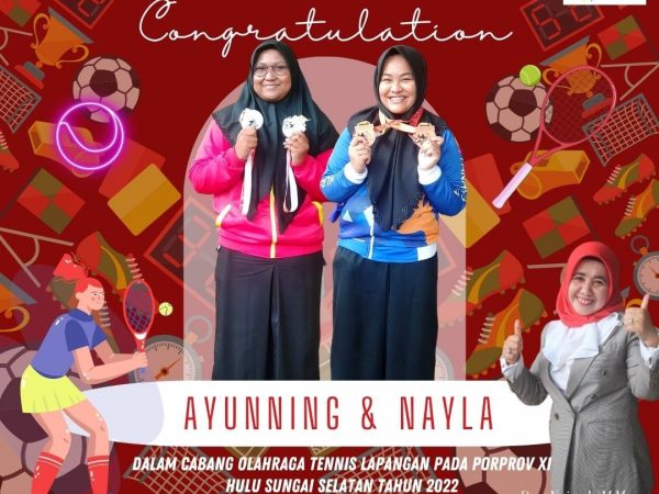 Dua Siswi MAN 1 Banjarmasin Sukses Membawa Pulang 4 Mendali Perak dan Perunggu Cabor Tennis Lapangan Pada Ajang PORPROV XI Tahun 2022